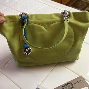 Brighton lime green leather reversible small tote